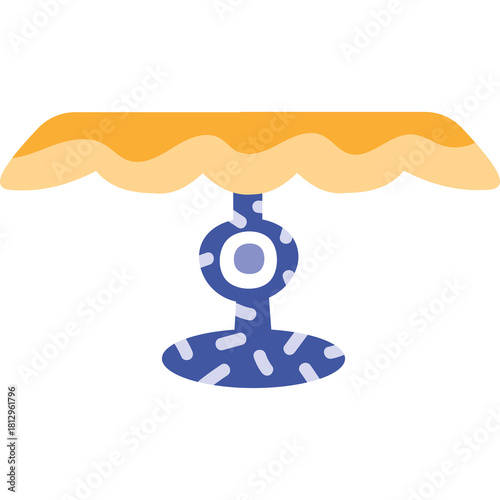 Stylized blue pedestal cake stand with yellow wavy top surface on a transparent background