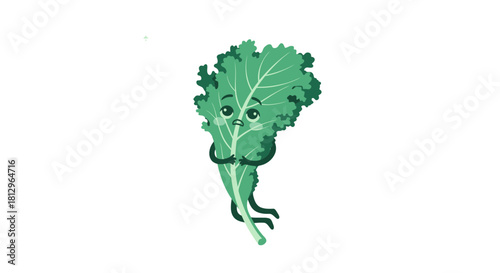 Cartoon Kale Leaf Character Looking Anxious with Black Background