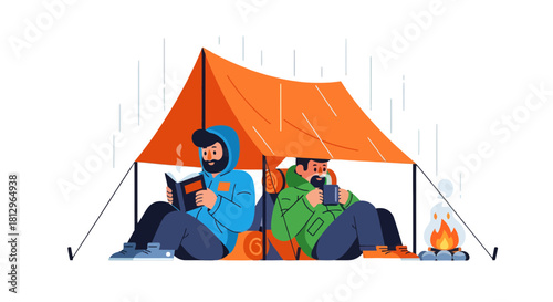 Camping Amidst The Elements, A Literary Retreat And Cozy Moment Under A Shelter