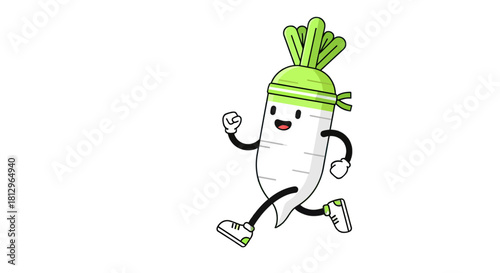 Cartoon Radish Running with Determination: An Animated Depiction of Fitness and Health