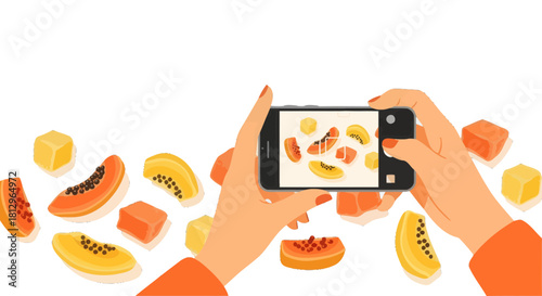 Capturing Delicious Papaya: A Culinary Smartphone Moment For Social Media Imagery