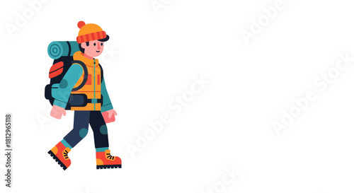 Cartoon Adventurer Hiking With A Backpack Ready To Start A New Outdoor Journey