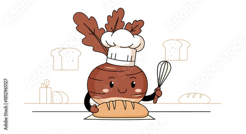 Cartoon Baker Presenting Freshly Baked Loaf Of Bread For A Delicious Meal