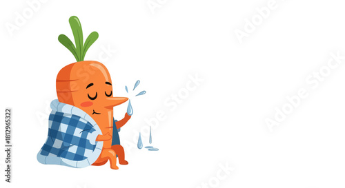 Cartoon Carrot Displaying Sadness With Drips Emerging From Its Snout, Isolated