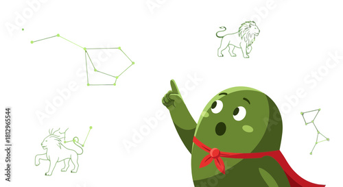 Cartoonish Character Stargazing at Constellations Under The Mystical Night Sky Marvel