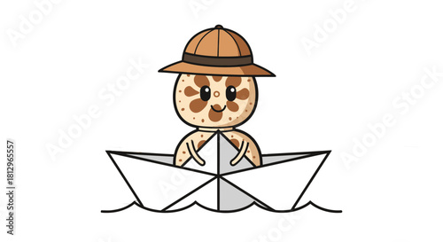 Cartoonish Character Sailing The Paper Boat Across the Black Background With Optimism