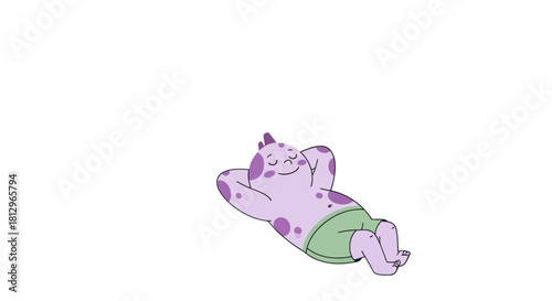 Cartoon Character Relaxing, Resting and Recharging with Hands Behind the Head on Black Background