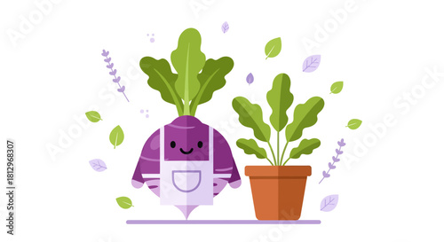 Charming Animated Vegetable And Plant Cartoon Design On A Black Background Illustration