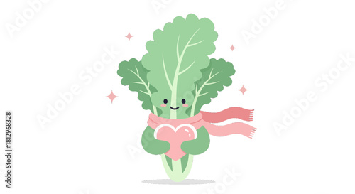 Charming Animated Vegetable with Pink Heart and Scarf Against a Dark Background