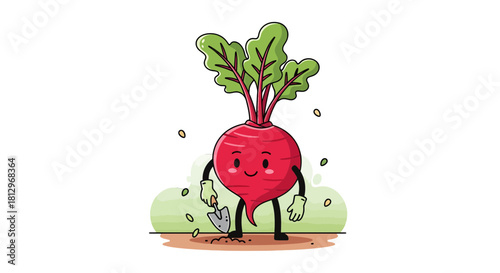 Charming Beetroot Gardening: A Whimsical Illustration of Planting and Harvesting
