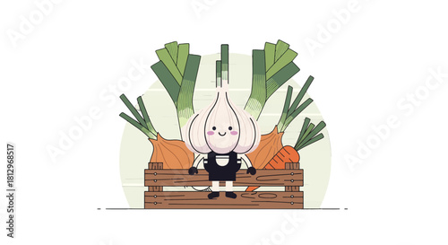 Charming Garlic With Friends Depicted In Minimalistic Illustration Farm Fresh Produce