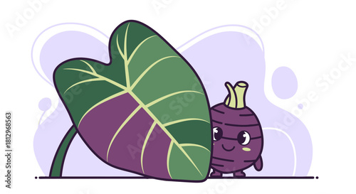 Charming Leafy Vegetable Illustration Featuring Playful Colocasia and Whimsical Design