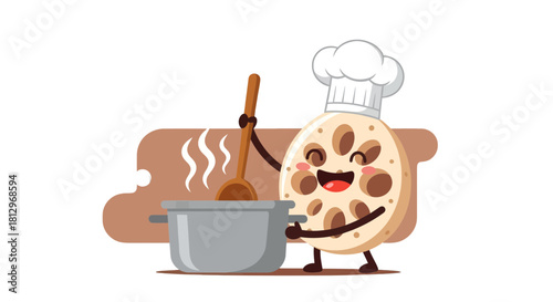 Cheerful Vegetable Character Chef Cooking A Delicious Meal In An Adorable and Fun Illustration