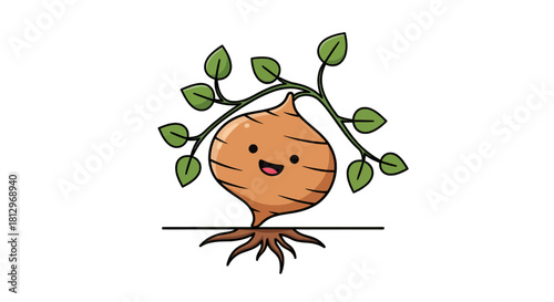 Cheerful Vegetable Character With Vibrant Foliage and Adorable Expression on Black