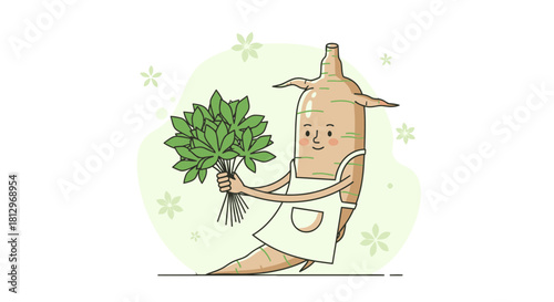 Charming Root Vegetable Character Presenting Freshly Harvested Leaves Illustration