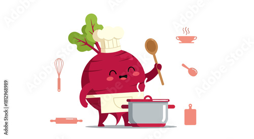 Cheerful Vegetable Chef Preparing a Delicious Meal Within a Simple Kitchen Scene