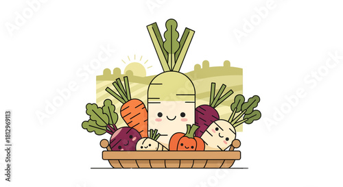 Cheerful Vegetable Illustration Depicting A Bountiful Harvest on a Black Background