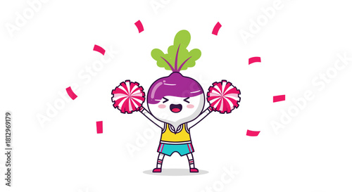 Cheerful Vegetable Mascot with Pom-Poms Ready for a Energetic and Joyful Celebration