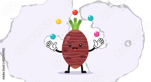 Cheerful Vegetable Juggling Colorful Balls Showcasing Entertainment and Delightful Moments