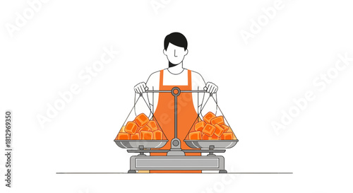 Chef Balancing Food Using Scales In A Commercial Kitchen Setting Illustration