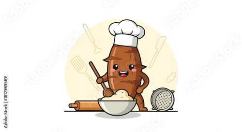 Chef Cassava Character Baking Delicacies For Delicious Culinary Creations