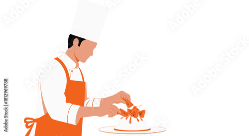Chef Decorating Delightful Dessert on a Plate Against a Black Background for Culinary Design