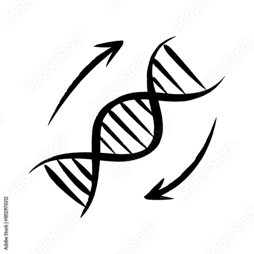 Hand Drawn DNA Double Helix with Circular Arrows for Science and Genetic