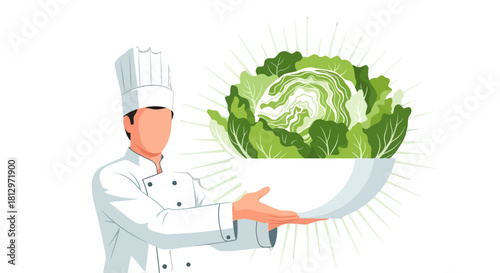 Chef Presenting Fresh Green Vegetable Dish In A Bowl Ready To Serve Diners