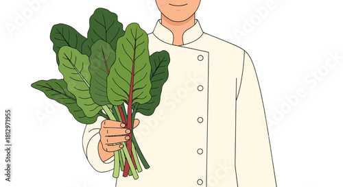 Chef Presenting Freshly Harvested Beet Greens Illustrating Healthy Eating and Freshness