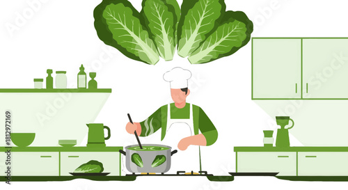 Chef Preparing Culinary Delight Concept Illustrated In Kitchen Setting For Gastronomy