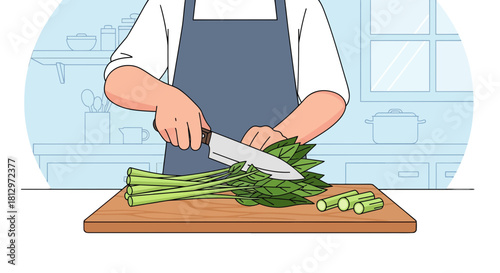 Chef Preparing Fresh Asparagus for Cooking, Creating a Culinary Delight in Kitchen