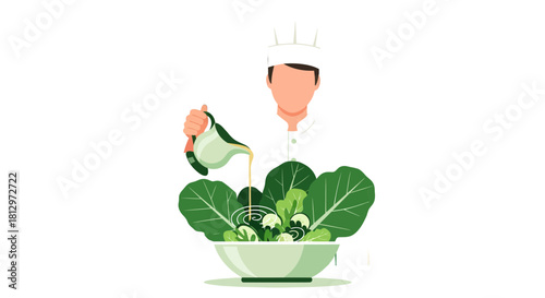 Chef Preparing Fresh Salad for Delicious and Healthy Meal Illustration