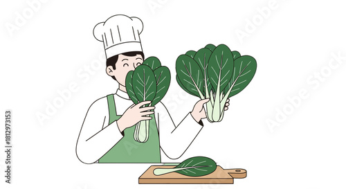 Chef Preparing Fresh Vegetables For Culinary Delights With Green Bok Choy