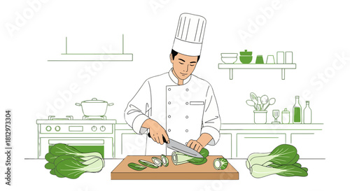 Chef Preparing Fresh Vegetables in a Kitchen for a Delightful Culinary Creation