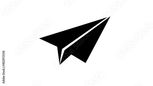 Vector illustration of black paper airplane icon flying diagonally isolated on transparent background