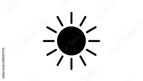 Vector illustration of simple black icon of a shining sun with rays, isolated on transparent background 