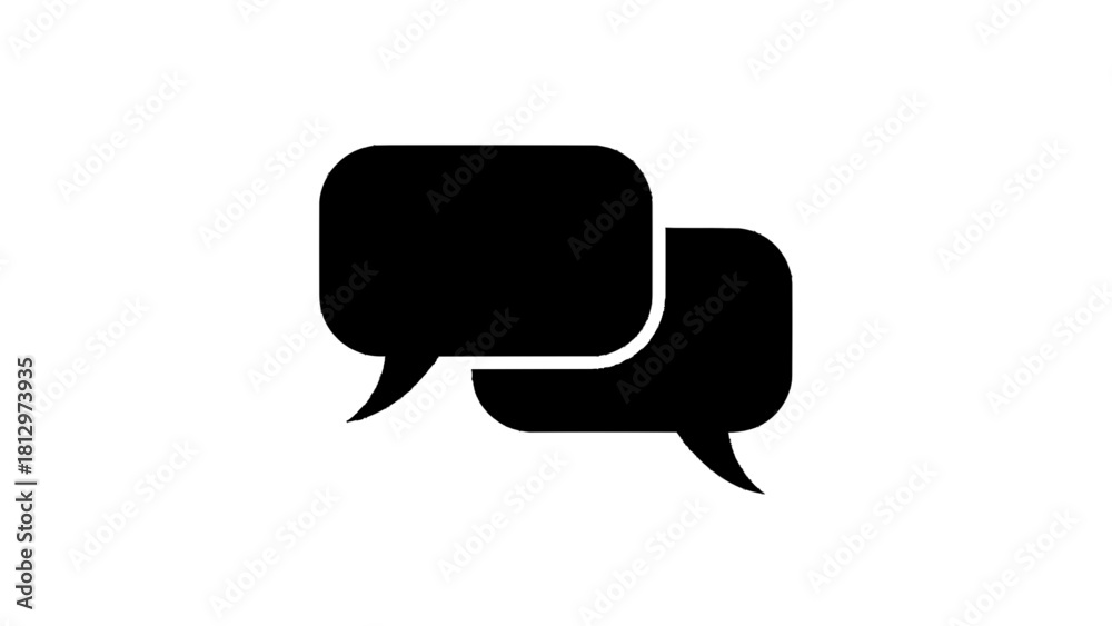 Fototapeta premium Vector illustration&nbsp;of black silhouette icon of two overlapping speech bubbles representing conversation, chat, or communication, isolated on transparent background
