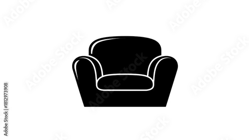 Vector illustration of black silhouette icon of a comfortable armchair or single sofa isolated on transparent background 