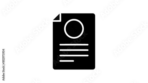 Vector illustration of black and white icon representing a financial document or invoice with a dollar sign symbol on transparent background