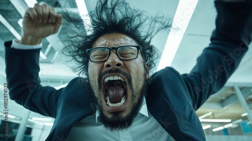 Stressed Businessman Screaming in Modern Office