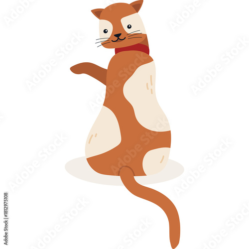 Stylized Cat With Orange And White Fur And Red Collar Sitting Upright With A Playful Expression Against A Transparent Background