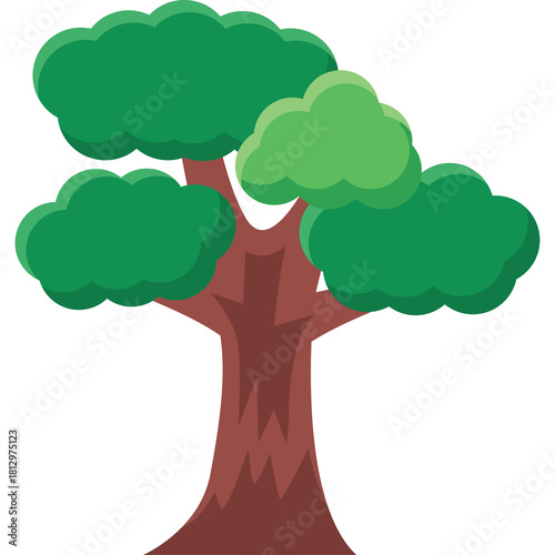 Stylized Cartoon Tree With Brown Trunk And Green Leafy Canopy On Transparent Background