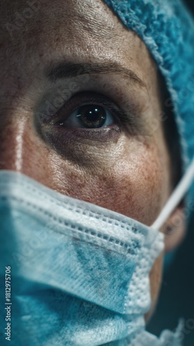 close up of surgical assistant in the operating room looks at the monitor of a medical device