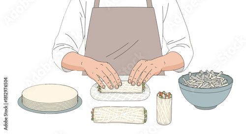 Culinary Creation: Person Crafting Appetizing Spring Rolls For Delicious Enjoyment