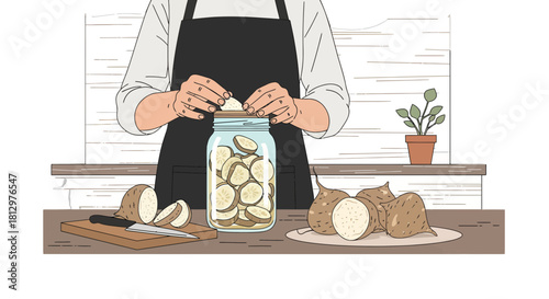 Culinary Scene Depicting Preservation Of Root Vegetables in Preparation