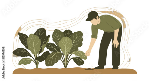 Cultivating Crops: A Gardener Planting Seeds in Fertile Soil for Sustainable Growth