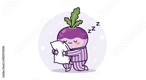 Cute Cartoon Radish Character in Pajamas Ready for Bedtime Sleep Dreaminess