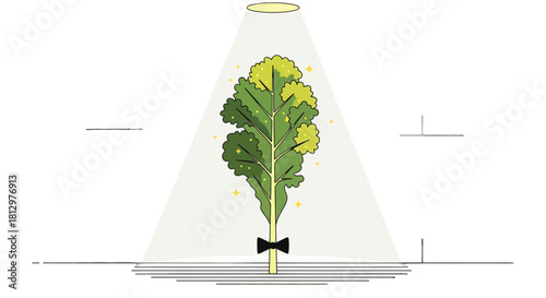 Elegant Botanical Illustration: A Plant with a Bow Tie Under the Spotlight