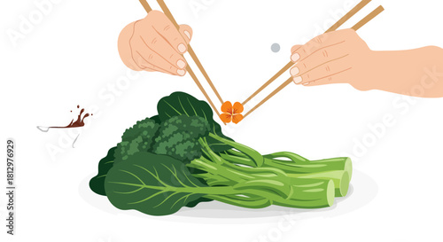 Elegant Vegetable Arrangement With Chopsticks And A Touch Of Culinary Presentation