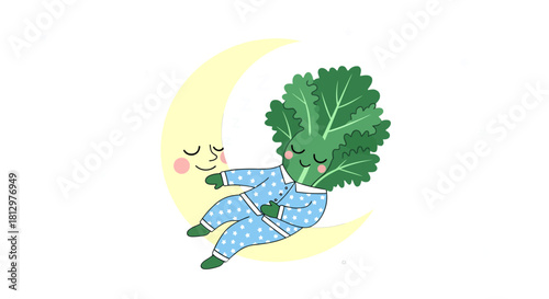 Cute Cartoon Vegetable Moon Dreamer Resting In Adorable Pajamas At Night